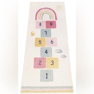 Children's Hopscotch Rainbow Rug - Cream with Pastel Blocks